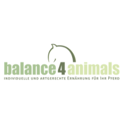 Logo von Balance4Animals mit dem Slogan „Individuelle und artgerechte Ernährung für Ihr Pferd“.