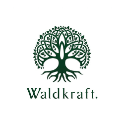 Logo von Waldkraft mit einem stilisierten Baum und verzweigten Wurzeln.